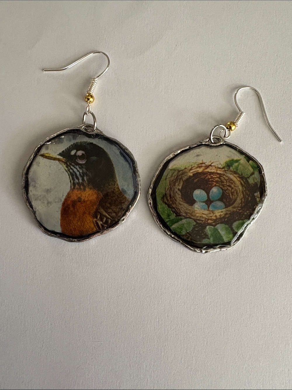 Handcrafted Robin & Nest Earrings in Multicolor by